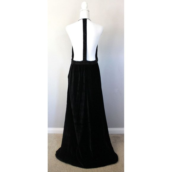 NWT UO URBAN OUTFITTERS Black Dahlia Velvet Beaded Backless Maxi Dress, L Large - Picture 8 of 12